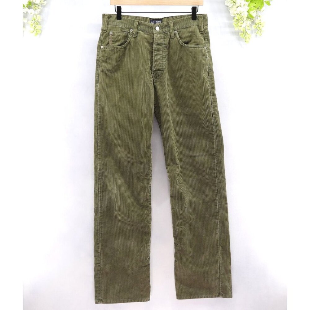 Armani Jeans Men's Simin T Vintage Corduroy Straight Leg Jeans Green Sz 33X33